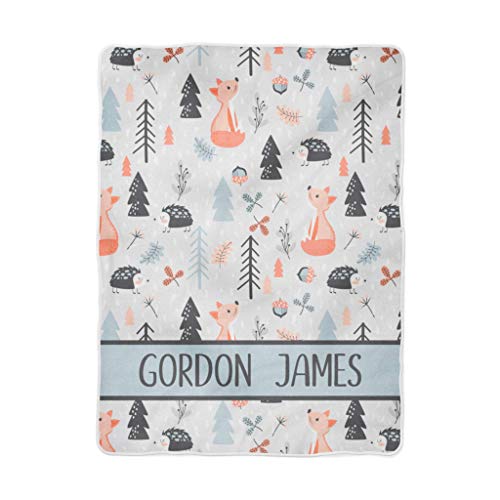 Personalized Fox Baby Blanket Hedgehog Personalized Gifts Soft Fleece Newborn Gift Blanket Watch Me Grow Baby Boy Monogram (50x60) White