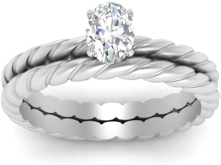 Choose Your Gemstone Rope Style Solitaire Wedding Set Sterling Silver Oval Shape Wedding Ring Sets Ornaments Surprise for Wife Symbol of Love Clarity Comfortable US Size 4 to 12
