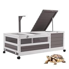 Ketive Tortoise Habitat, Large Wooden Tortoise Enclosure Habitat with No-Leaking Tray Indoor & Outdoor, Reptile Cage for Small Animals TOR02-Grey
