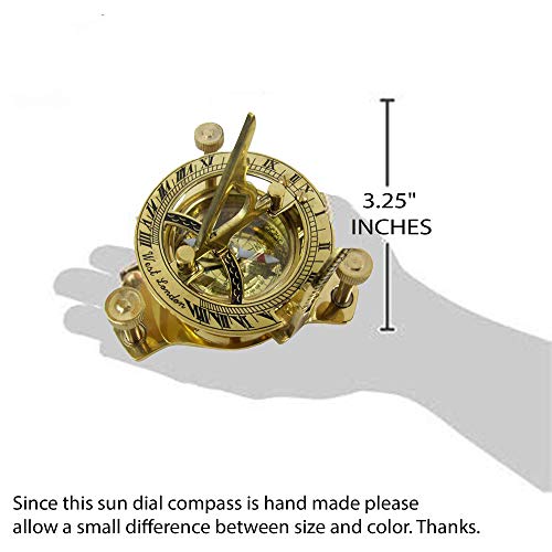 RedSkyTrader Sundial Compass Solid Brass Sun Dial (with Wooden Box)