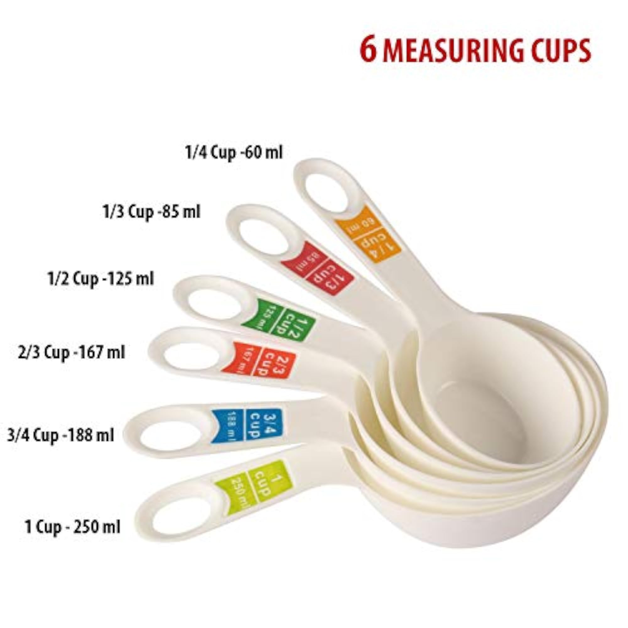 Plastic Measuring Cups and Spoon Set with Ring Holder, 12 Piece Set, White