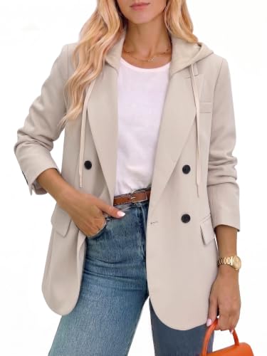 Mina Self Casual Blazers Jacket for Women Hooded Oversized Long Fall Beige