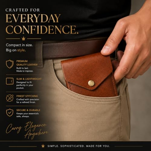 Image of WILDMAN Flip Genuine Leather Vertical Slim Wallet for Men and Women | Pull-String Quick Card Access | Compact Front Cash Pocket & Button Lock | Minimalist Travel & Daily Carry Wallet(TAN)