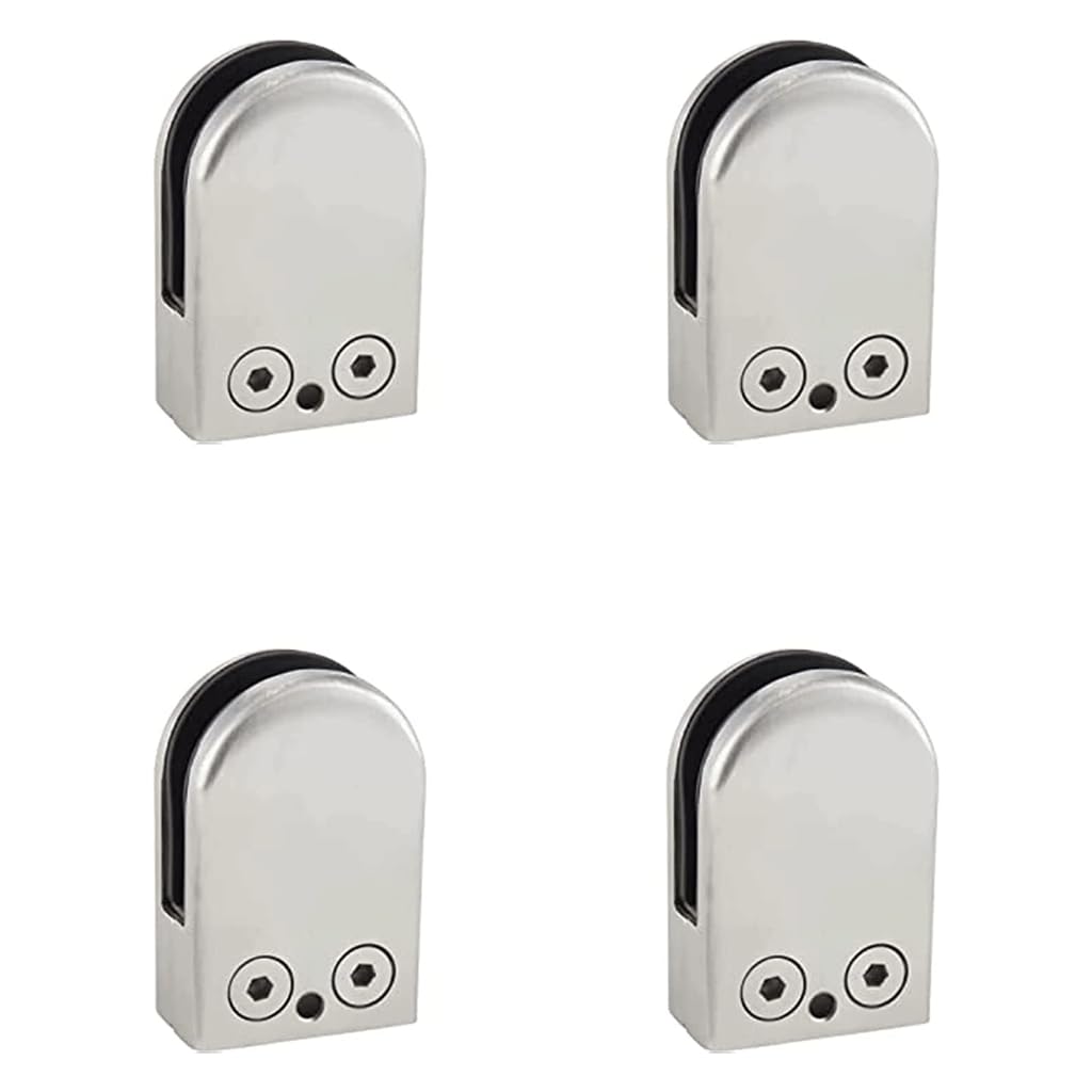 KUCEDXJTE 4pcs Glass Clamps 8-10-12mm Glass Clips and Glass Floor Clamp Flat Back U Shape Spigot Clamp Balustrade Post More Reliable,Glass Railing Clips(8mm)
