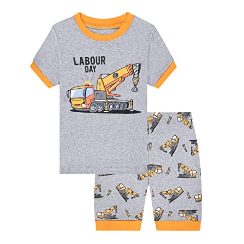 Benaive Pajamas for Boys, Summer Pjs for Boy Cotton Pajama, 4-Piece Children Shorts Set (Digger, Grey & Black, 2T) - image 2