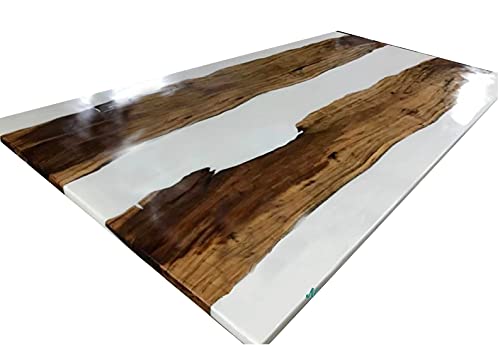 White Resin River Wooden Working Designer Dining Table Top Handmade Royal Furniture Decor