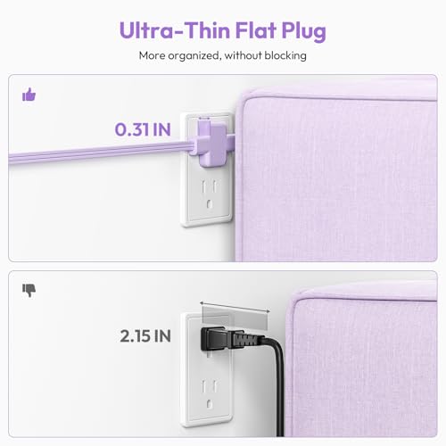 Image of NTONPOWER Double Extension Cord 12 FT, Twin Extension Cord Splitter, 6 FT Purple Extension Cord on Each Side, 20W USB C & 2 USB A & 3 Outlets, Split Power Strip with Flat Plug for Home Dorm Room