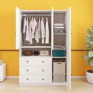 3doorarmoirewardrobeclosetwith3drawerswhitewardrobewithspaciousstoragewoodbedroomwardrobeclosetwithhangingbar  Urban Country Home Decor 3 door armoire wardrobe closet with 3 drawers white wardrobe with spacious storage wood bedroom wardrobe closet with hanging bar  urban country home decor