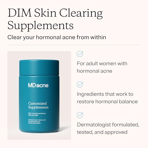 MDacne DIM Skin Clearing Supplements (30 Vegan Capsules) - for Acne Treatment, Estrogen Balance, Hormone Menopause Relief & Bodybuilding, Cruciferous Extract & Bioperine (30 Count (Pack of 1)) - Image 3