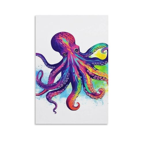 Impression sur toile moderne grand format de pieuvre colorée