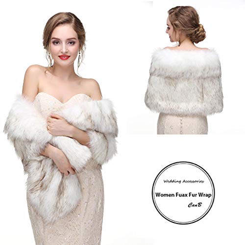 CanB Women's 1920s Faux Fur Wraps and Shawls Bridal Wedding Fur Stole Winter Faux Mink Fur Cape for Bridesmaids2