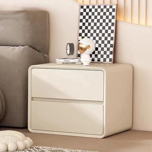 Table de chevet en bois blanc cassé 40x40x47cm avec 2 tiroirs