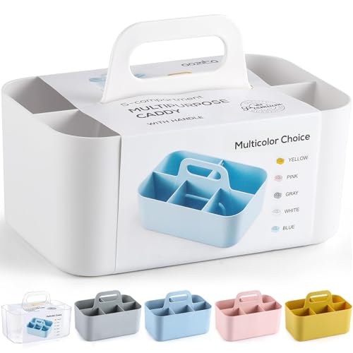 Image of Multiuse Caddy Organizer with Handle, Portable Divided Plastic Tote Bin - Art Craft, Stationary Pen Marker Crayons, Makeup Hair Supplies Storage - Bathroom, Classroom, Dorm, Office, Desk Holder -White