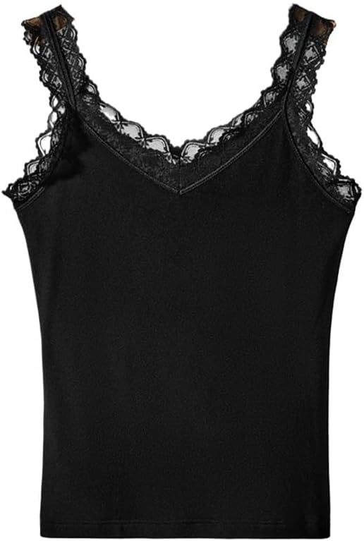 JSEIAJB Women's Top with Suspender Vest Sleeveless Inner Layer with Bottom Lace Outer Layer with Bottom