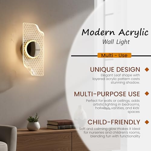 Image of Groeien 15watt LED Sconce Honeycomb Pattern Modern Transparent Indoor Home Acrylic Wall Lamp for Bedroom, Livingroom, Indoor- Warm White (Honeycomb-wall, 1)
