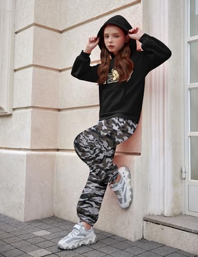 Image of Arshinet Girls 2 Piece Outfits Hoodie Sweatsuit Sets Oversized Sweatshirt and Baggy Fall Fashion Sweatpant with Pockets