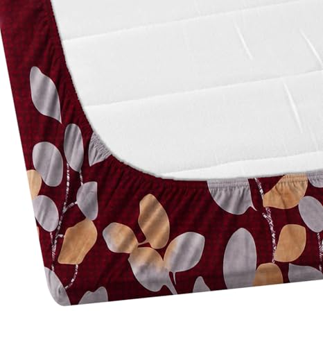 Image of DECORUM Glace Cotton Fitted 1 Bedsheet King Size (72 inchx78 inch) | All Around Elastic | Cotton Feel | 2 Pillow Covers (17 inchx27 inch) | Fits Up to 8 inch Mattress | 200-220 TC | Printed Double Bed Sheet Set