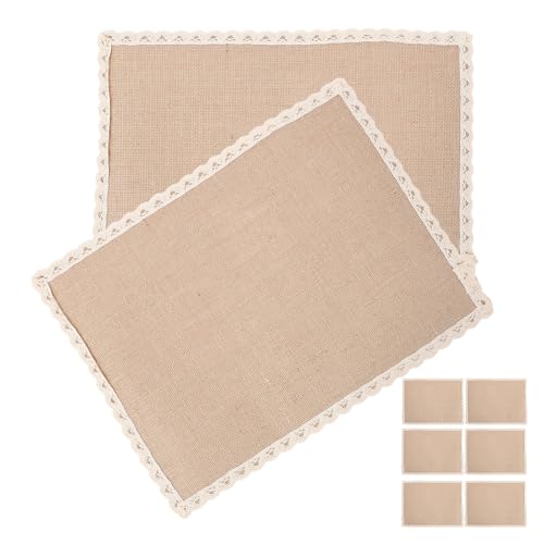 Sets de table rectangulaires anti-éclaboussures en polyester beige avec dentelle