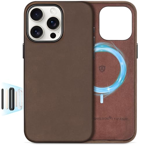 SHIELDON Lederhülle für iPhone 16 Pro Max Schutzhülle [Crazy Horse Leder] [Kamerasteuerung] [Leicht] [Magnet Kabelloses Laden] Hülle Kompatibel mit iPhone 16 Pro Max 5G 6 9 2024 Dunkelbraun