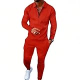 Kubsid Size 3XL Red 2025 Men's Polo Sweatsuit Set Long Sleeve 2 Piece Outfit Fashion Jogging Track Suit Comfy Casual Set for Men