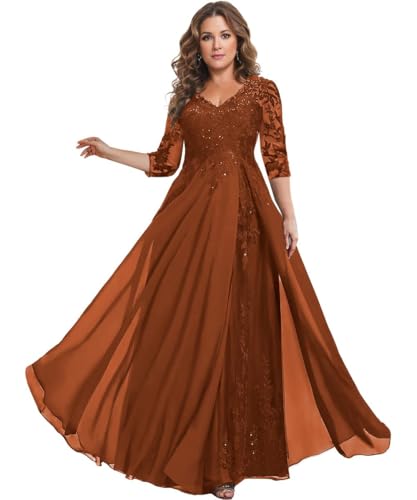 Sequins Mother of The Bride Dresses for Wedding with Sleeves Long Chiffon Lace Appliques Formal Evening Dresse