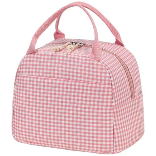 Image of CAMTOP Lunch Box Kids Insulated Lunch Bag Large Reusable Leakproof Cooler Lunch Bags for Boys Girls School Travel Picnic (Pink and White Checkered)