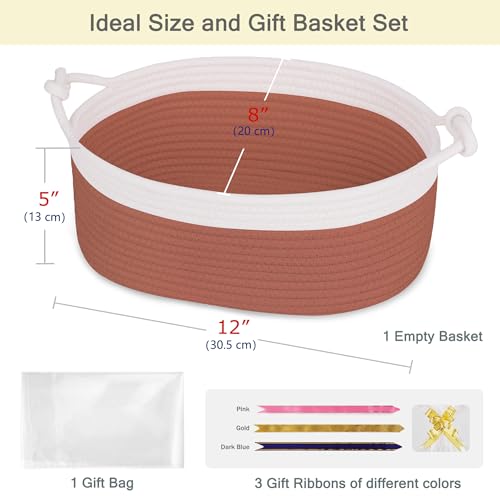 Image of Small Empty Gift Basket with Bag & Ribbons, White&Autumn Glaze