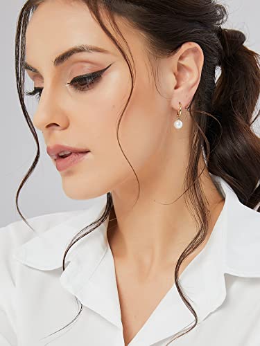 14K Gold/White Gold Plated Minimalist Pearl Hoop Earrings,Huggies Dangle Earrings Jewelry2