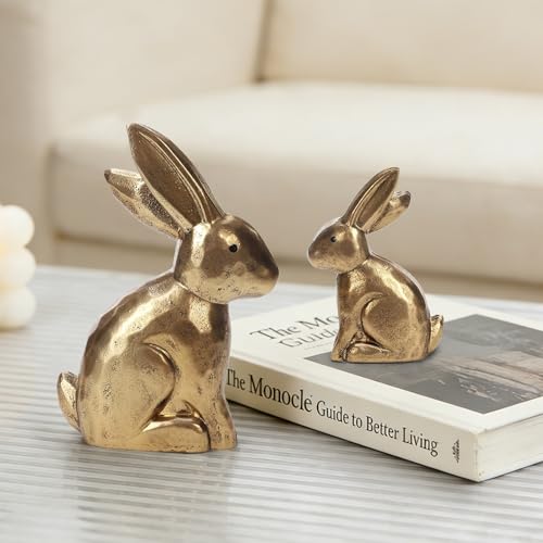 Figurines de lapin de Pâques en bois doré DN DECONATION pour table vintage x2 - 8