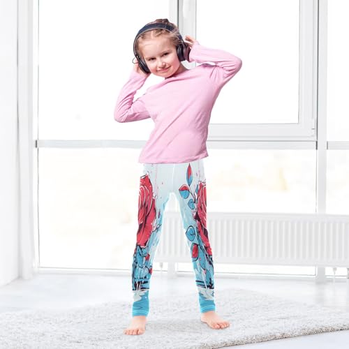 Bolaz Toddler Girls Leggings Printed Yoga Pants Leggings Blue Leaves Red Rose for Kids4