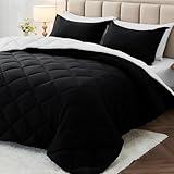 MUXHOMO 7 Pieces Queen Comforter Set, Reversible Bed in a Bag Queen Size, All Season Bedding Set with Comforter, Flat Sheet, Fitted Sheet, Pillowcases & Shams, Black & White