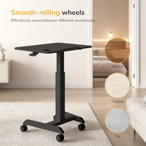 Image of Mount-It! Laptop Cart Rolling Desk Adjustable Height with 28.5 inch x 22 inch Tabletop, Ergonomic Sit-Stand Workstation on Wheels Portable for Home Office, Dorm, Classroom, Black