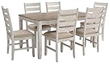 Signature Design by Ashley Skempton Cottage Dining 7 Piece Set – Rectangular Table & 6 Upholstered Chairs | Coastal Chic Meets Farmhouse, Whitewash
