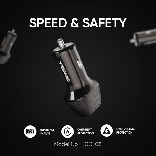 Image of Vismac 48W Fast Car Charger, Dual Port Type-C PD & USB-A QC 3.0, Intelligent Protection, Overheat Safety, Smart Compact Design, Universal Charging for All Devices