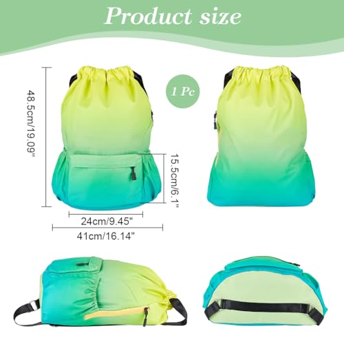 WADORN Drawstring Waterproof Backpack, Gradient Color Gym Storage Bags Oraganizer for Women Men, Green Yellow for Gym Sport Beach Outdoor Trip Cinch Sack DIY for Women Men, 19x16.14 Inch2
