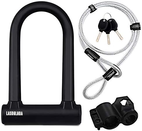 Bike Lock, Bicycle Lock with Mounting Bracket Bike Locks High Security Bike Lock Combination 1200mm Cable Bike D Lock, Kids Bike Lock Heavy Duty Bike U Lock D Locks for Bicycles, Electric Scooter