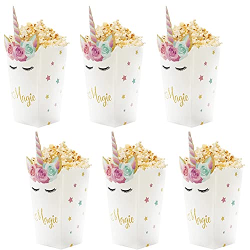 MOHLX 24Pcs Unicorn Birthday Party Supplies Unicorn Popcorn Box Snack Treat Box Candy Cookie Container For Baby Shower, Bridal Shower, Unicorn Theme Party Favors Decoration