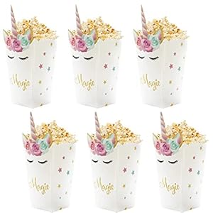 24Pcs Unicorn Birthday Party Supplies Unicorn Popcorn Box Snack Treat Box Candy Cookie Container For Baby Shower, Bridal Shower, Unicorn Theme Party Favors Decoration