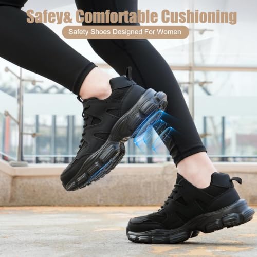 Steel Toe Shoes for Men Women , Black Work Shoes, Men Size 6 / Women 7.5 | Indestructible Comfortable Safety Sneakers, Lightweight Breathable Construction Shoes, Puncture Proof Ergonomic Design - image 2