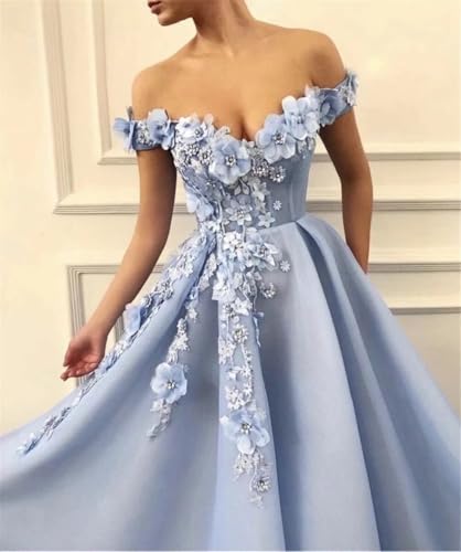 Off The Shoulder Prom Dress Long Flowers Applique Formal Evening Party Gowns2