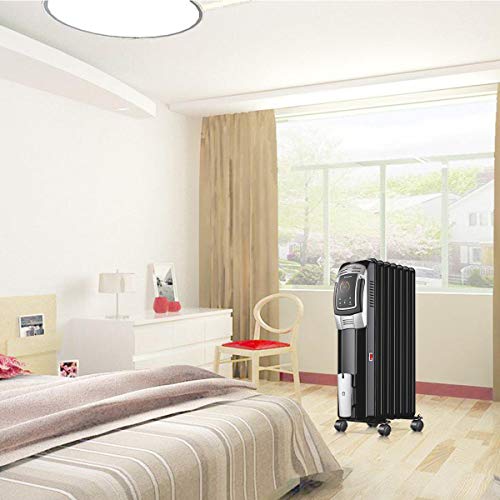 Homeleader 1500W Oil Heater, Full Room Space Heater with LED Display Screen, 24-Hour Timer and Remote Control, Electric Oil Filled Radiator Heater, Black