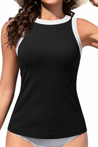 Tankini Tops for Women - High Neck Swimsuit Top Only Modest Bathing Suit Top Ribbed Swim Tank Top No Bottom 2025