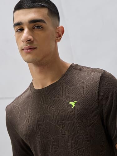 Image of TECHNOSPORT Men Polyester Regular Fit Half Sleeve Jacquard T-Shirt with Double Cool, Quick Dry & Anti Microbial for Sports, Running & Casual Use