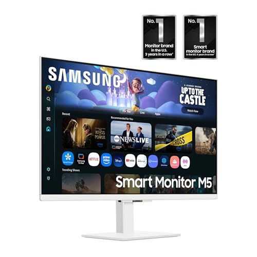Image of Samsung 27 inch M5 Smart Monitor with Smart TV Experience|FHD 1920 x 1080|Screen Mirroring|IPS Panel |10W Speakers|Adaptive Sound|Wi-Fi|HDMI|Bluetooth|LS27FM501EWXXL|White