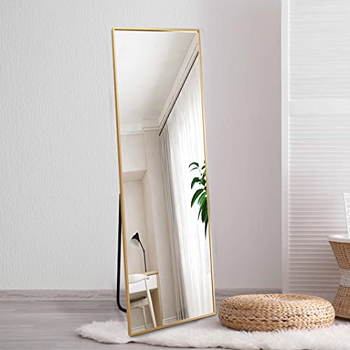 65"x22" Full Length Mirror Bedroom Floor Mirror Standing Hanging or Leaning Against Wall Aluminum Alloy Frame Wall-Mounted Large Dressing Mirror Gold