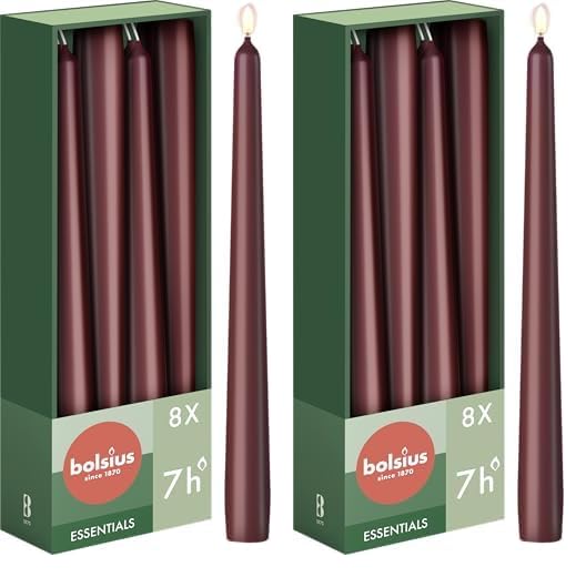 Bolsius Glatte Spitzkerzen - Bordeauxrot - Set 8 Stück im Karton -...