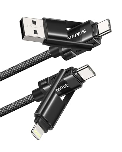 Silkland 4 in 1 Charging Cable 240W Fast Charging Cords 5FT Nylon Braided USB A/C to C/Lightning Multi Charger Cable Universal iPhone Charger Compatible for iPhone 17 16 15 14 /MacBook/iPad/Android