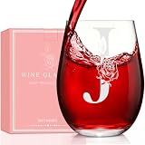 Oprever Mothers Day Gifts for Mom Wife Grandma, Initial A-Z Wine Glass Personalized Gift For Women, Birthday Gifts for Women Her Mom Best Friend Sister Wife, 18.5 oz (J)