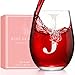 Oprever Mothers Day Gifts for Mom Wife Grandma, Initial A-Z Wine Glass Personalized Gift For Women, Birthday Gifts for Women Her Mom Best Friend Sister Wife, 18.5 oz (J)