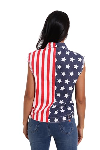 Women's Denim Vest American Flag Casual Retro Sleeveless Jean Jacket Lapel Loose Fit Biker Vest3